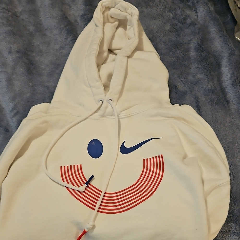 Nike White Hoodie with Red and Blue Graphic